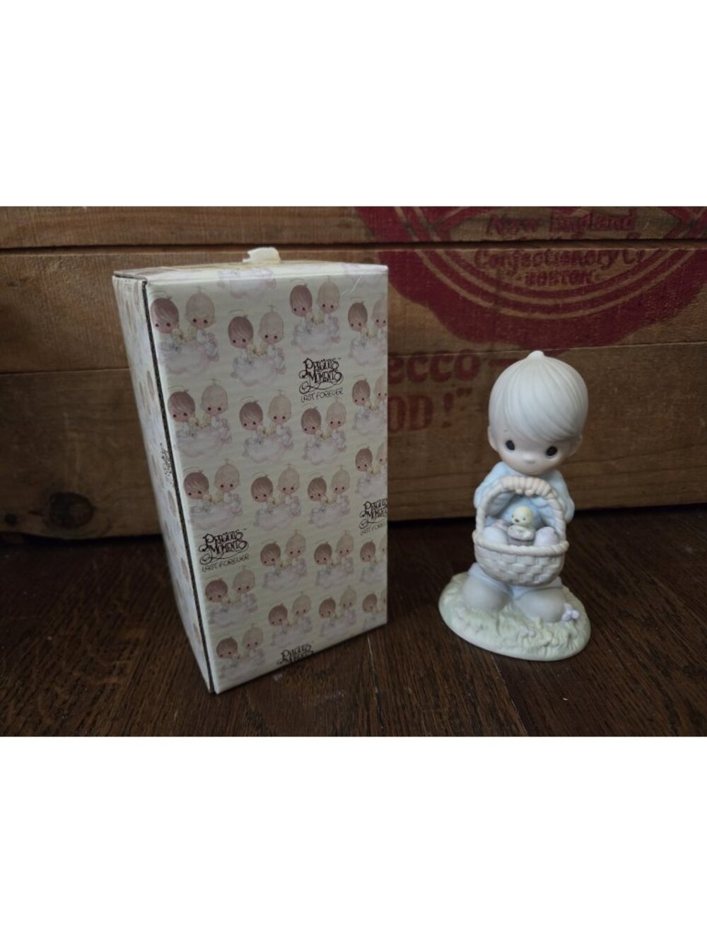 Precious Moments 1987 "Wishing You a Basket Full of Blessings" 109924 Boy Eggs